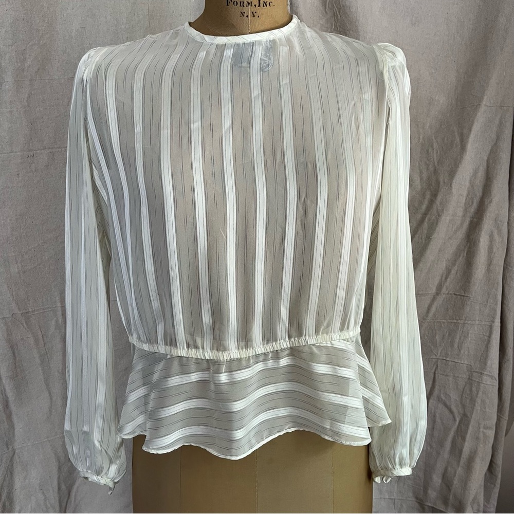 Vintage Lizzy & Johnny by Lucero Women’s Sheer Striped Open-Back Peplum Blouse